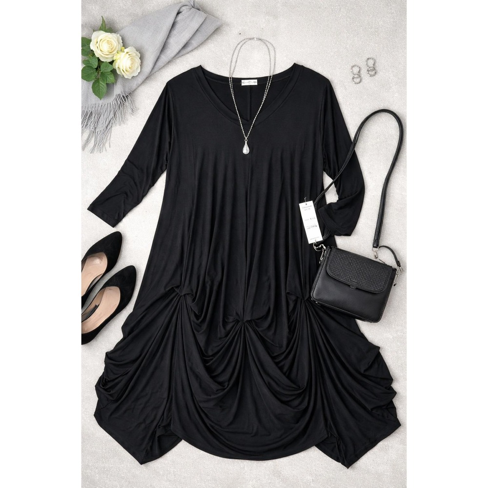 Heydari NWT Sculptural Draped Dress Black Art to Wear Lagenlook O/S USA Made